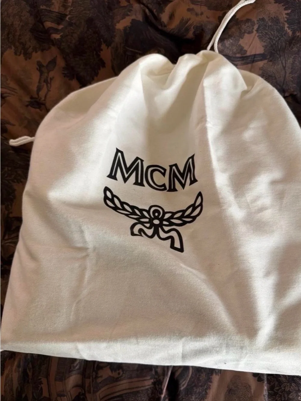MCM Beige Leather Hobo Bag with Neon Trim
